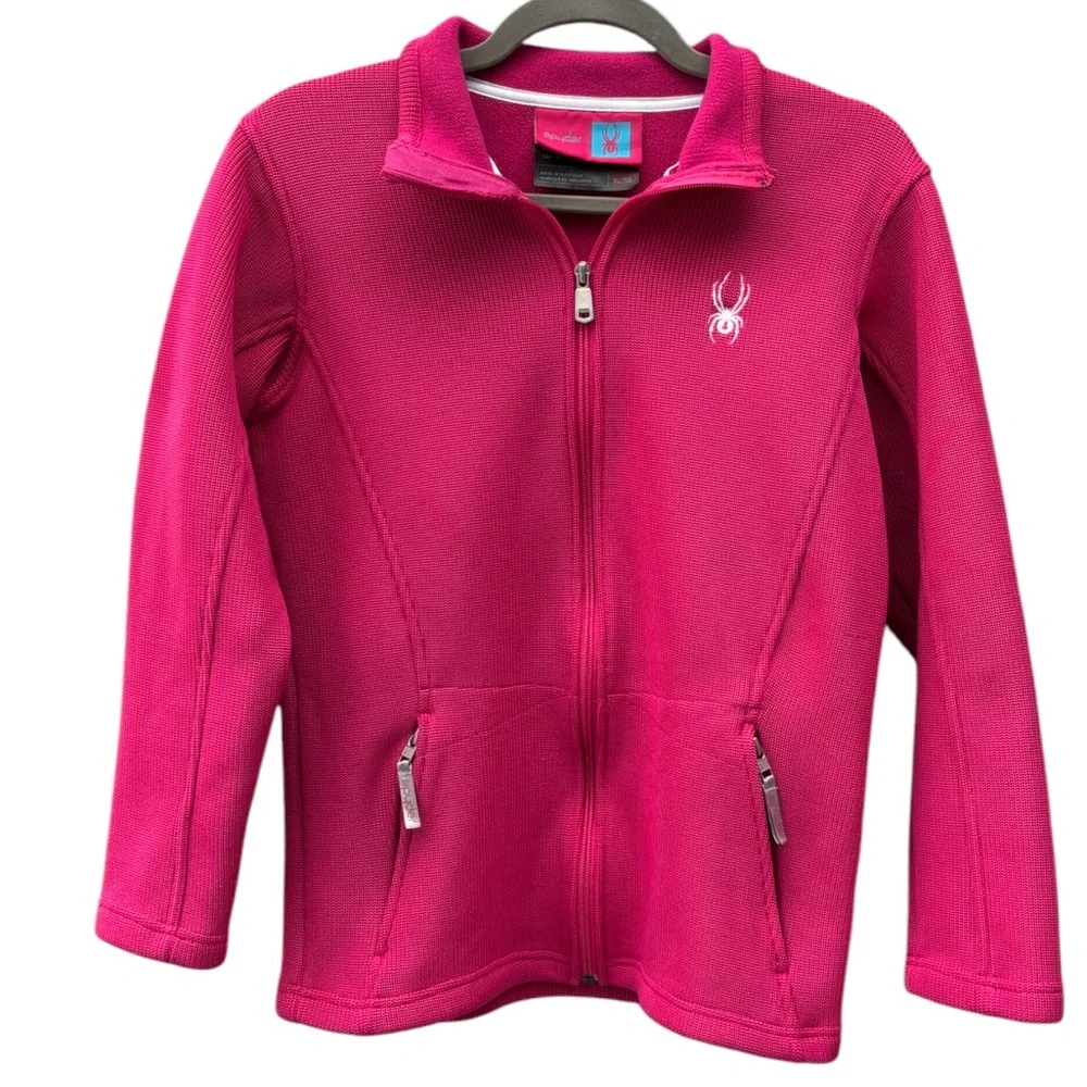 Spyder Girls XL Bright Pink Knit Endure Full Zip Fleece Lined Stryke Ski Jacket
